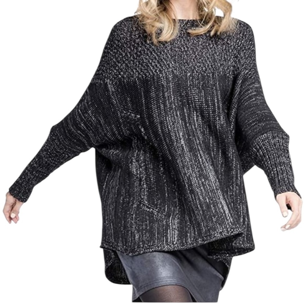 Sympli Lockhart Oversized Melange Knit Sweater Medium Charcoal Grey Casual